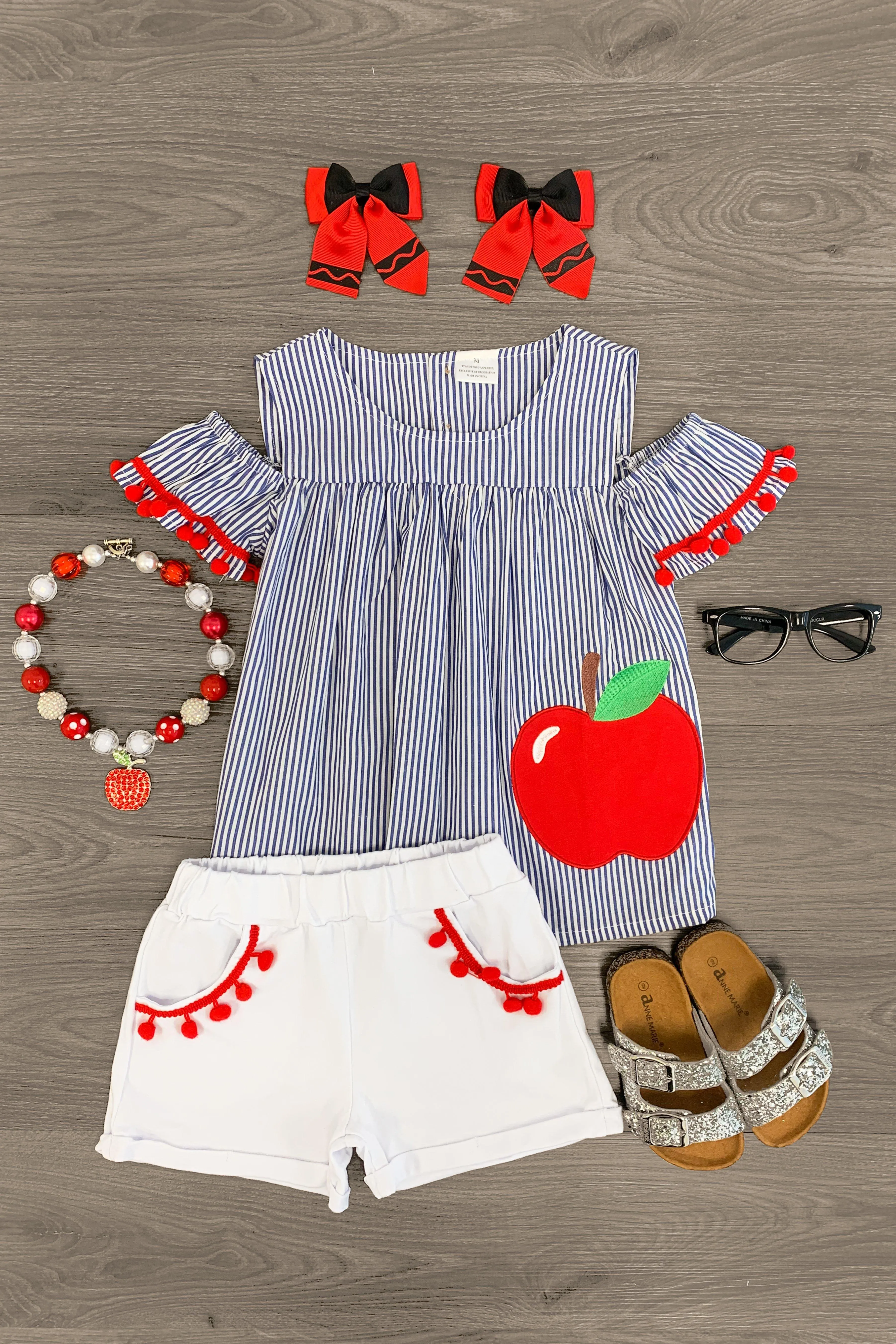 Striped Apple Pom Pom Short Set