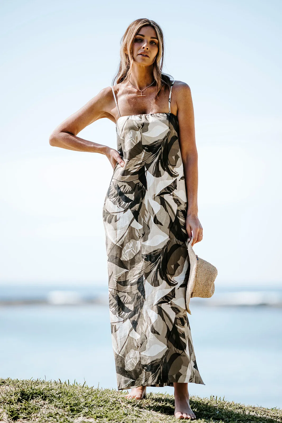 Sun Palm Print Maxi Dress