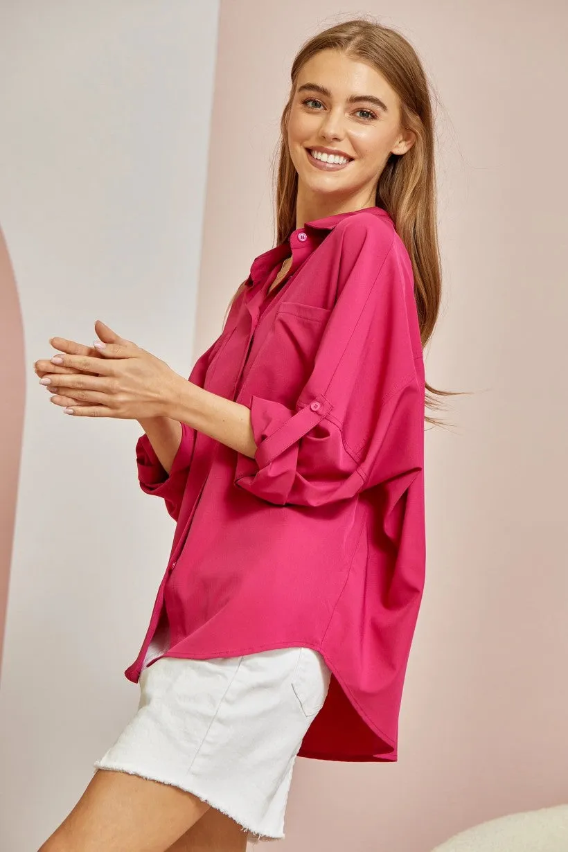 Takes Time Relaxed Button Down - Magenta