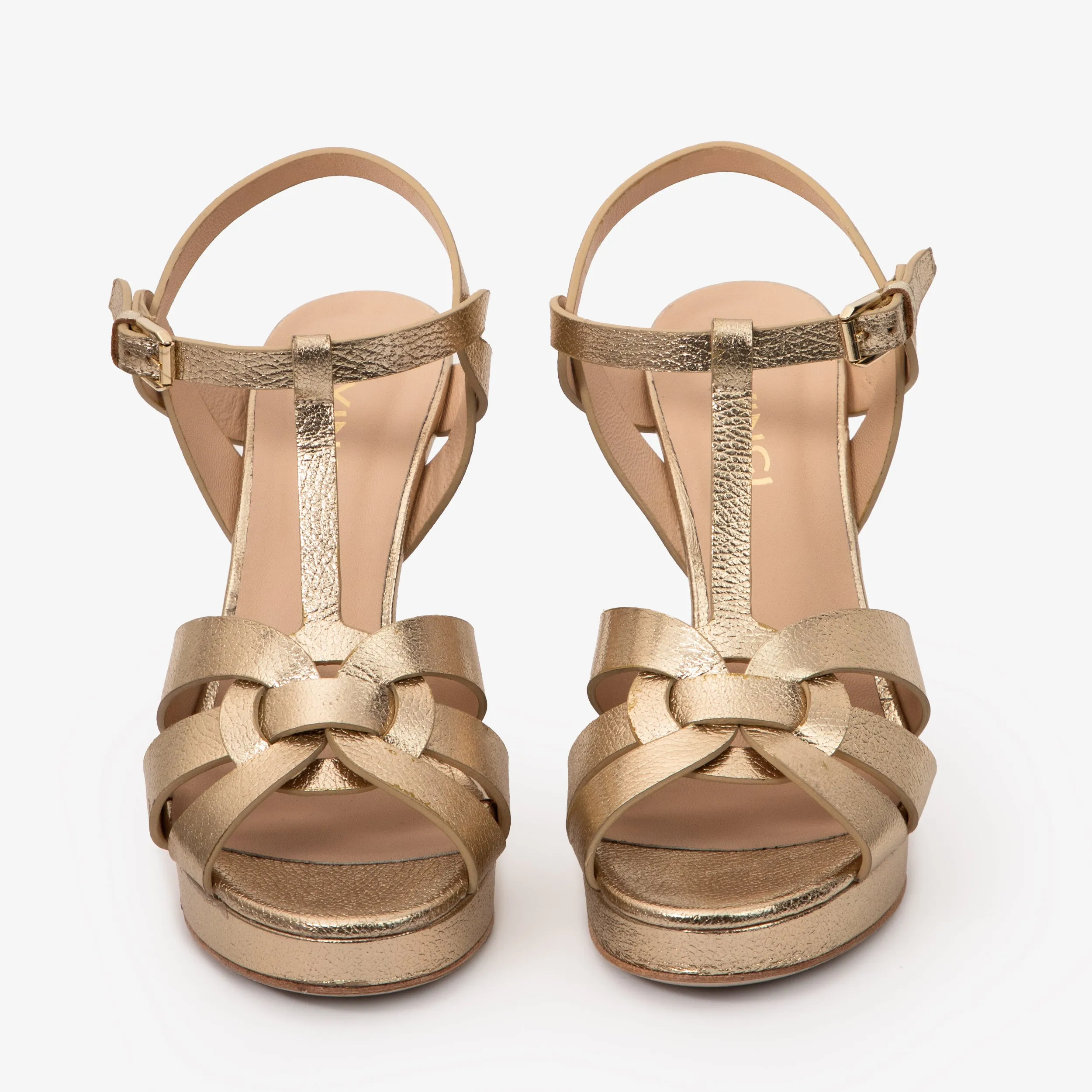 The Parisian Gold Leather T-Strap Platform Heel Women Sandal