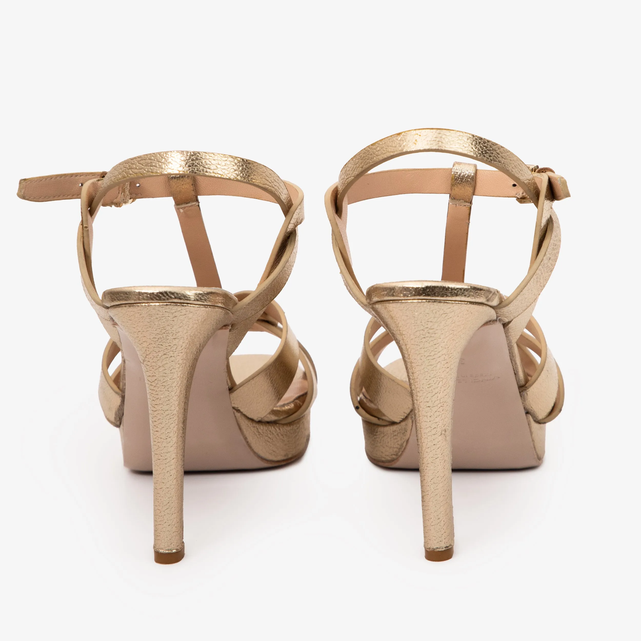 The Parisian Gold Leather T-Strap Platform Heel Women Sandal