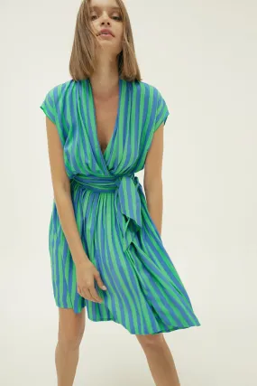 THE POINT DRESS SHORT - WHIPPY STRIPE GREEN & BLUE