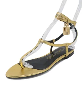 Tom Ford Gold Leather Strappy Flats sz 6