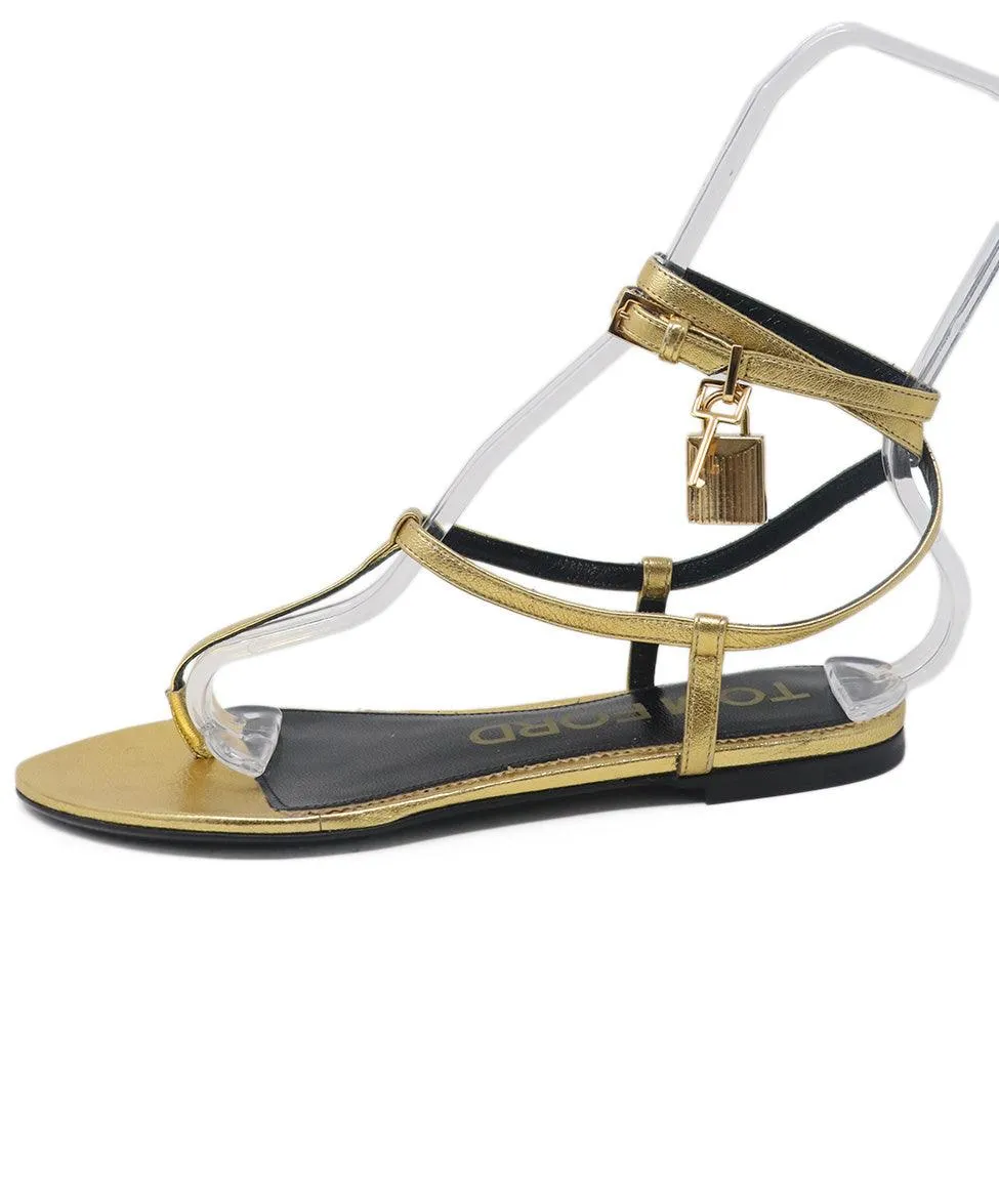 Tom Ford Gold Leather Strappy Flats sz 6