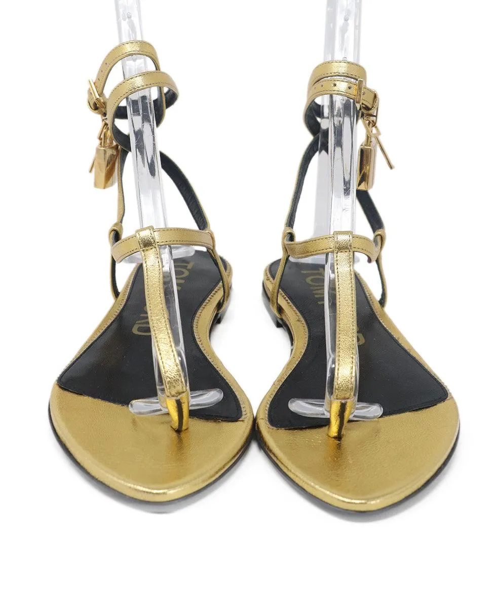 Tom Ford Gold Leather Strappy Flats sz 6