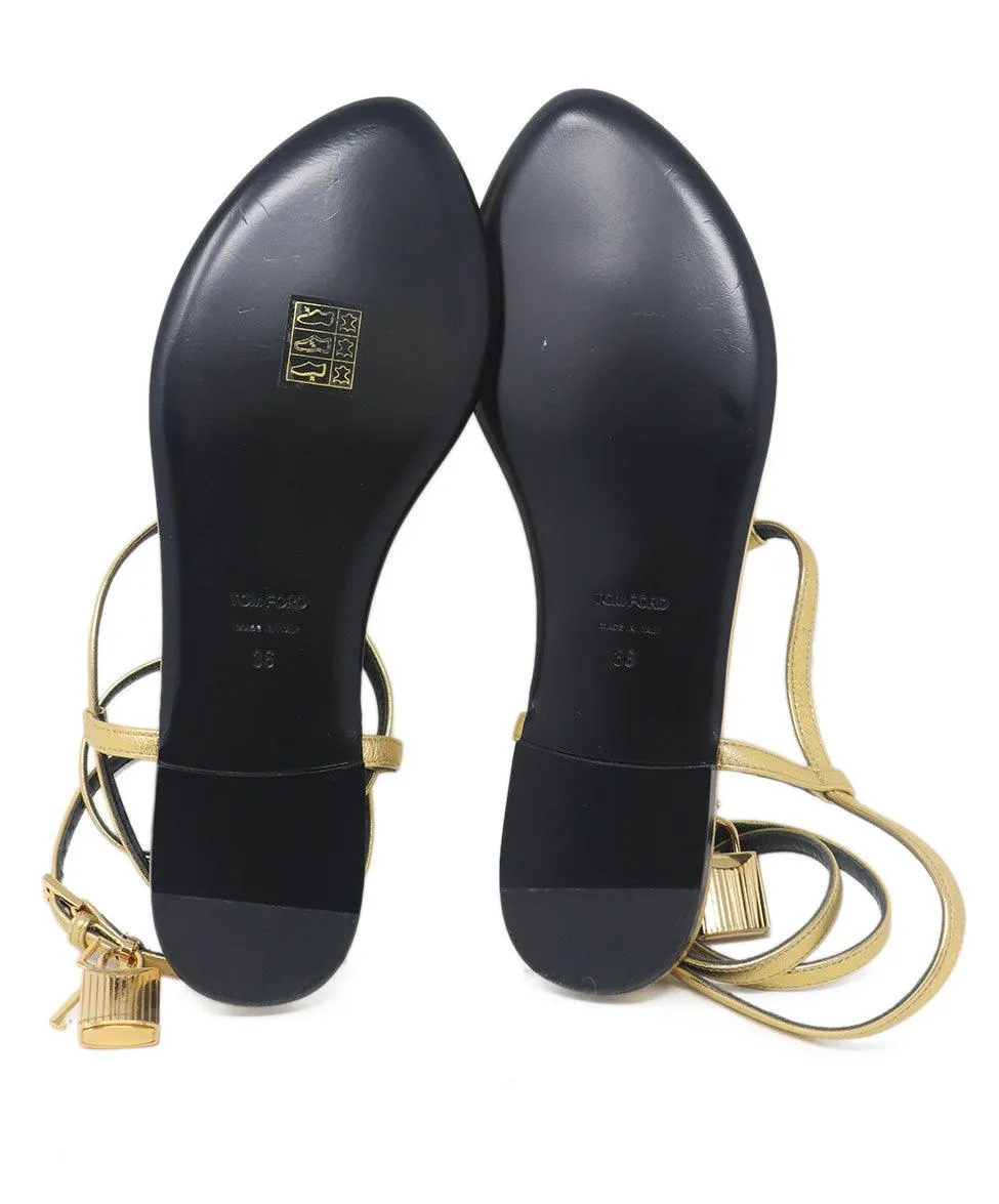 Tom Ford Gold Leather Strappy Flats sz 6