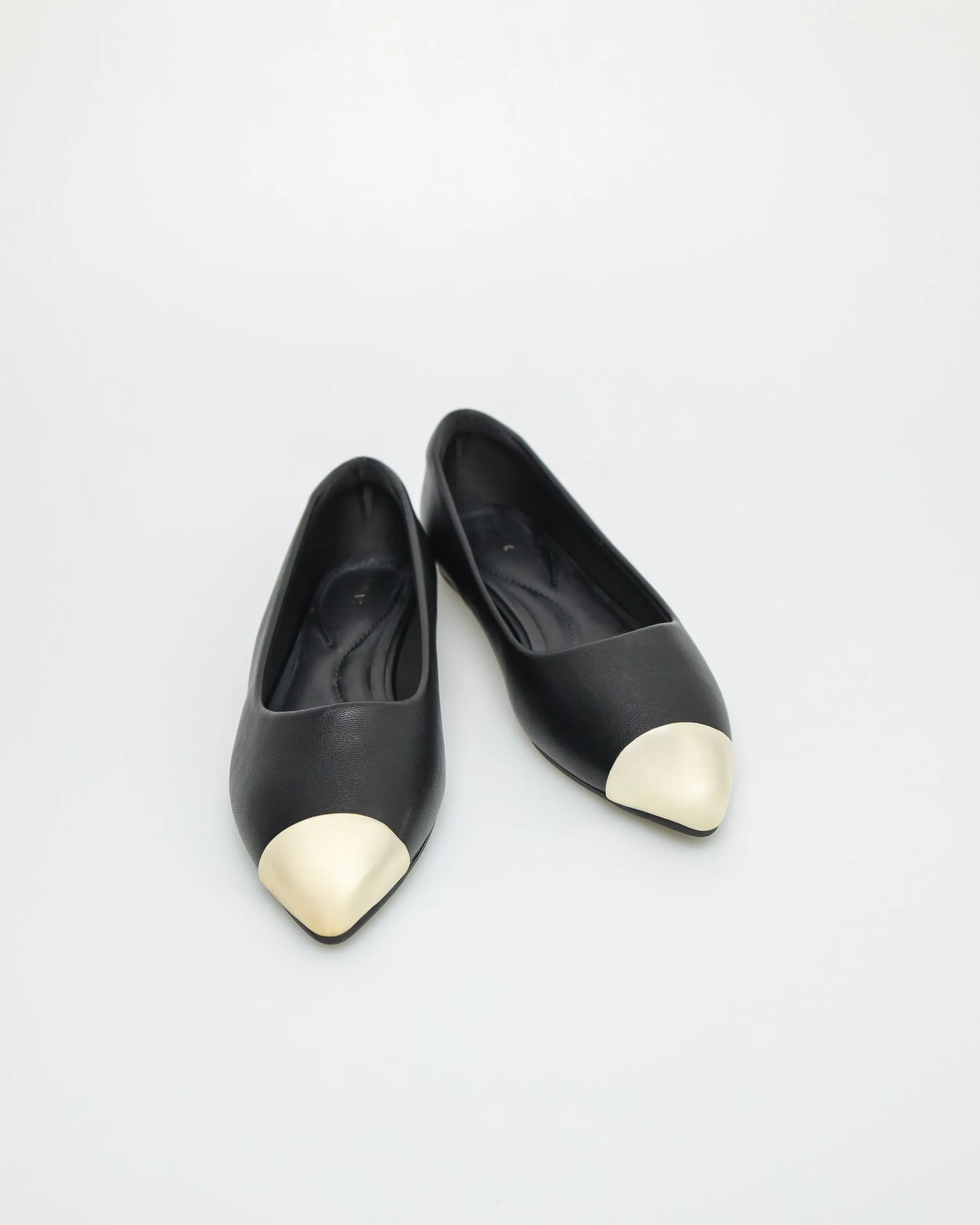 Tomaz NN348 Ladies Silver Cap Toe Flats (Black)