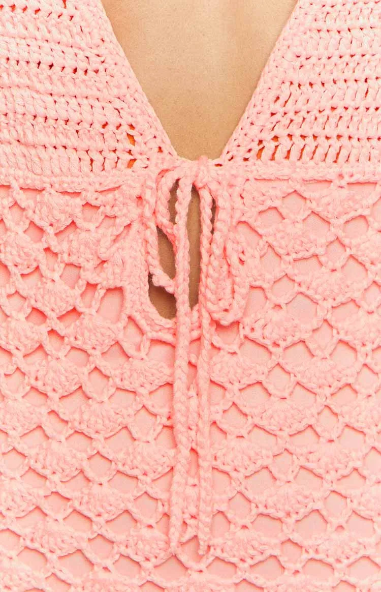 Tulip Pink Crochet Mini Dress