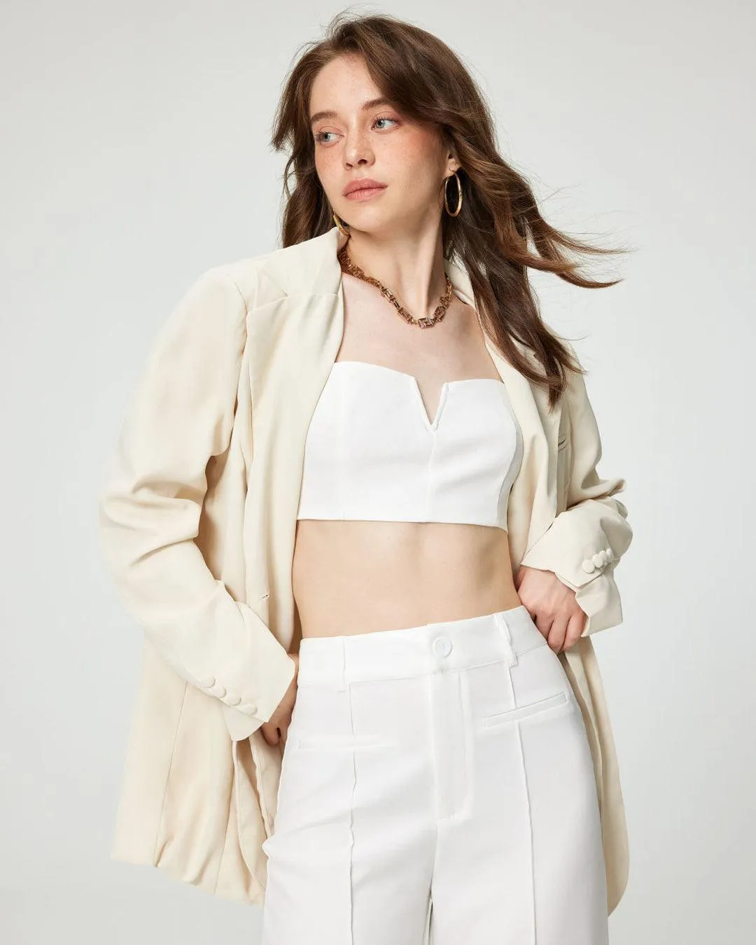 Two Piece Set: Aesthetics White Top With Trouser