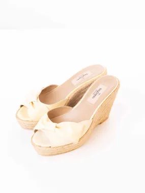 Valentino Ivory Patent Leather Wedge Sandals