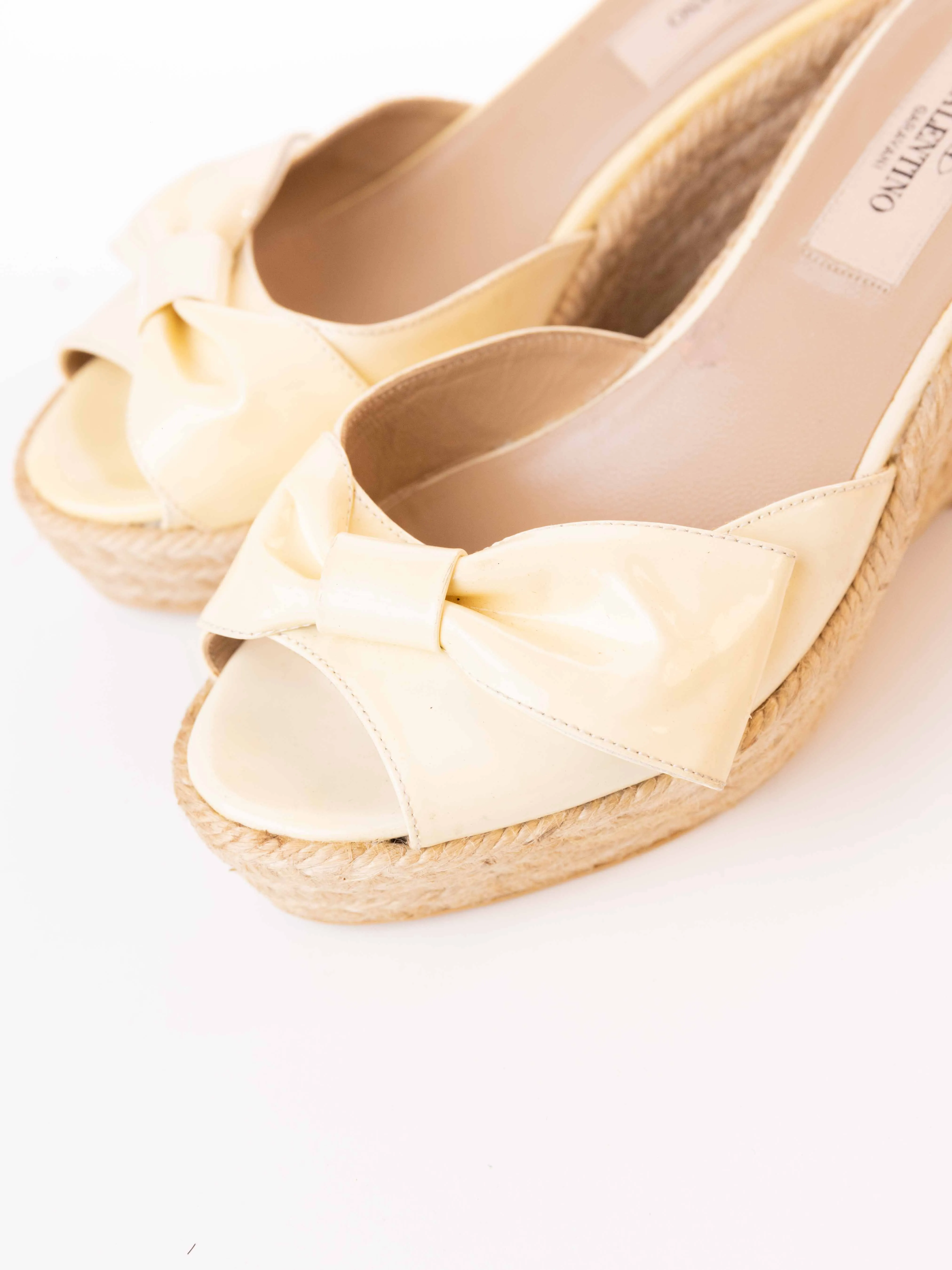 Valentino Ivory Patent Leather Wedge Sandals