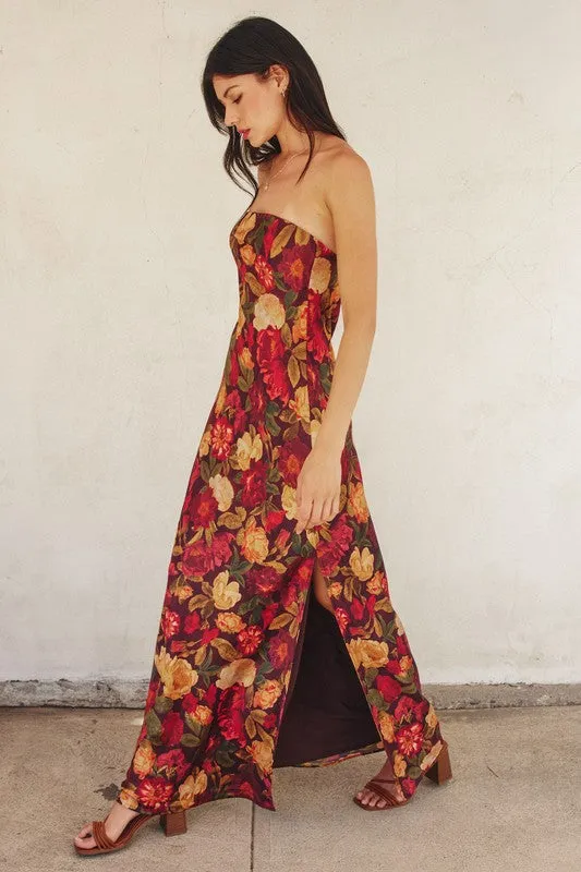 Waitlist 11/27 ♥ Stella Sleeveless Floral Print Maxi Dress Burgundy