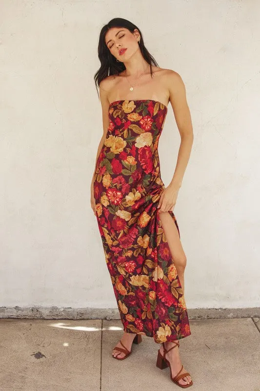 Waitlist 11/27 ♥ Stella Sleeveless Floral Print Maxi Dress Burgundy