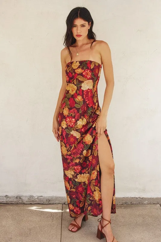 Waitlist 11/27 ♥ Stella Sleeveless Floral Print Maxi Dress Burgundy