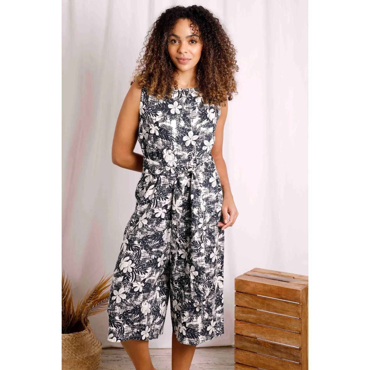 Weird Fish 8 Dark Denim Nalani Floral Print Jumpsuit