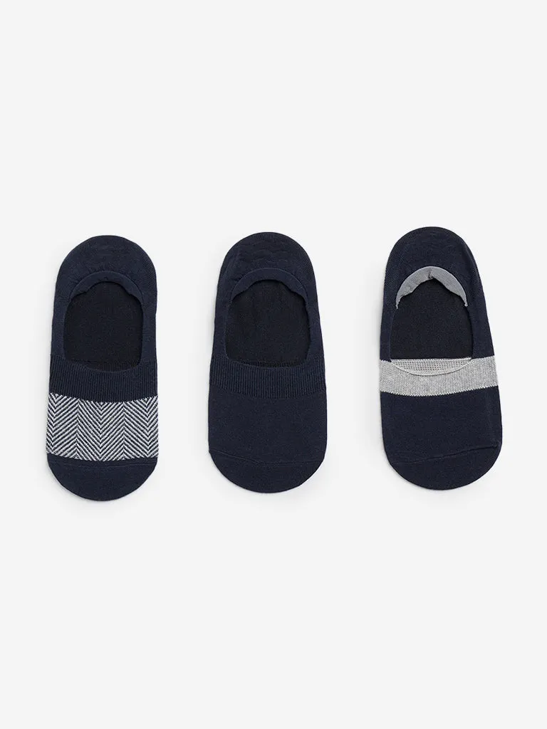 WES Lounge Navy Colour blocked Invisible Socks - Pack of 3