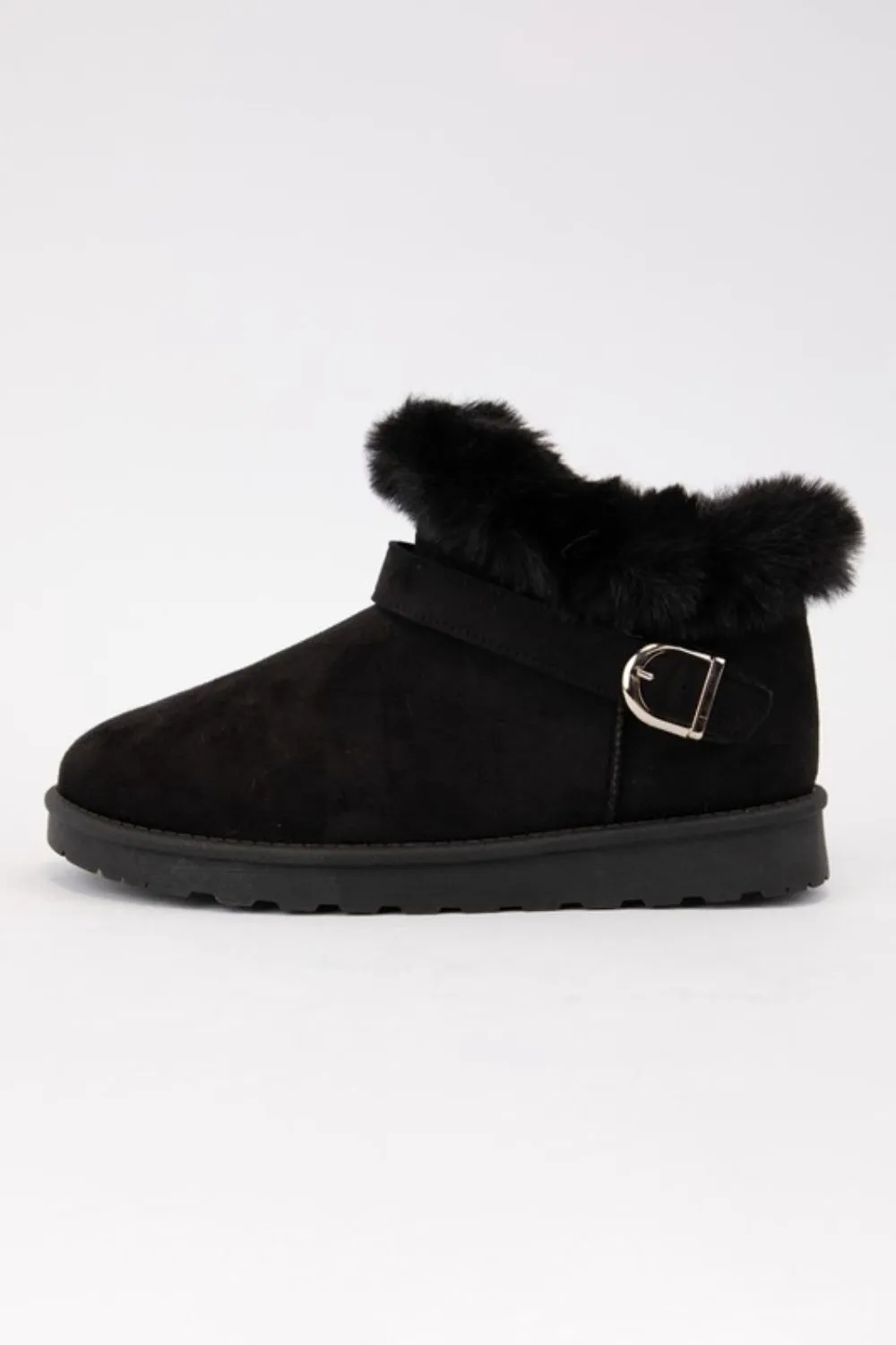 WILD DIVA Faux-Fur Buckle Round Toe Booties