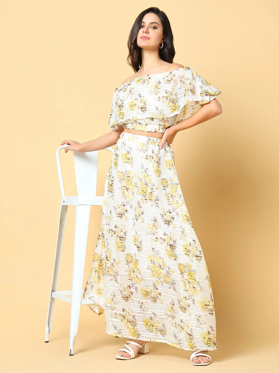 Women Yellow Printed Co Ords Set