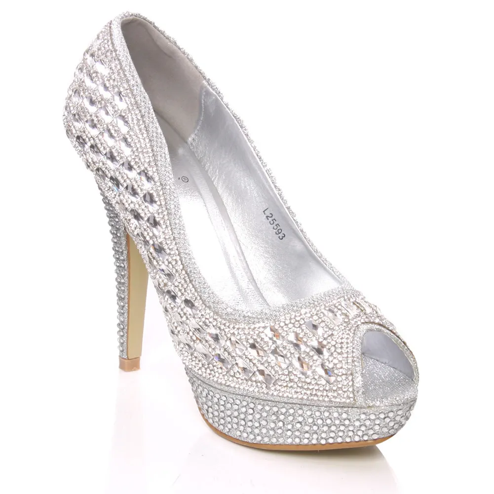 Womens Bridal 'Mika' Evening Peep Toe Heel Pumps