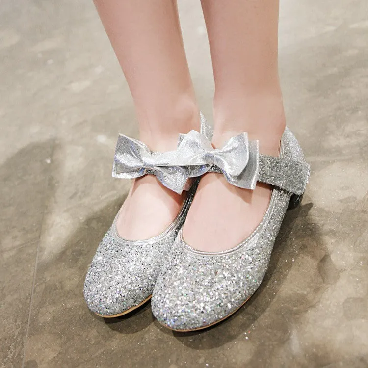 Women's  Sequined Bowtie Flats Mary Jane Shoes