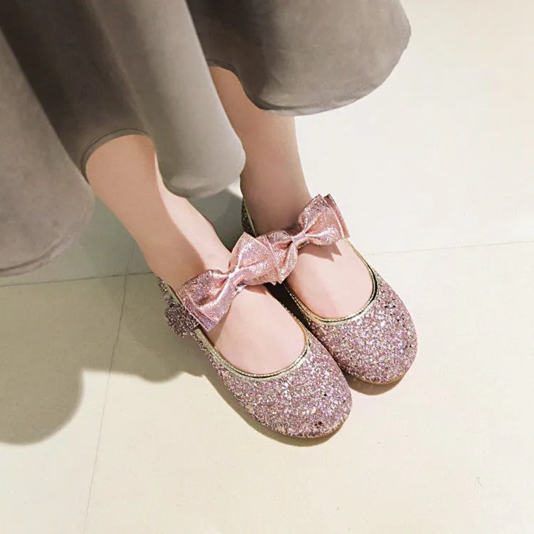 Women's  Sequined Bowtie Flats Mary Jane Shoes