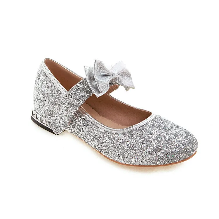 Women's  Sequined Bowtie Flats Mary Jane Shoes