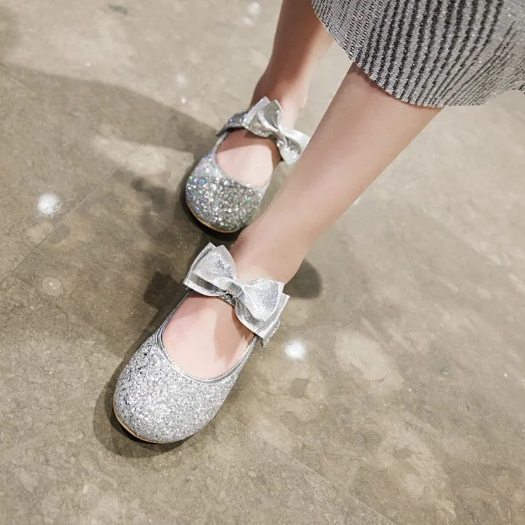 Women's  Sequined Bowtie Flats Mary Jane Shoes