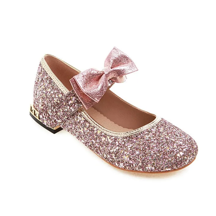 Women's  Sequined Bowtie Flats Mary Jane Shoes