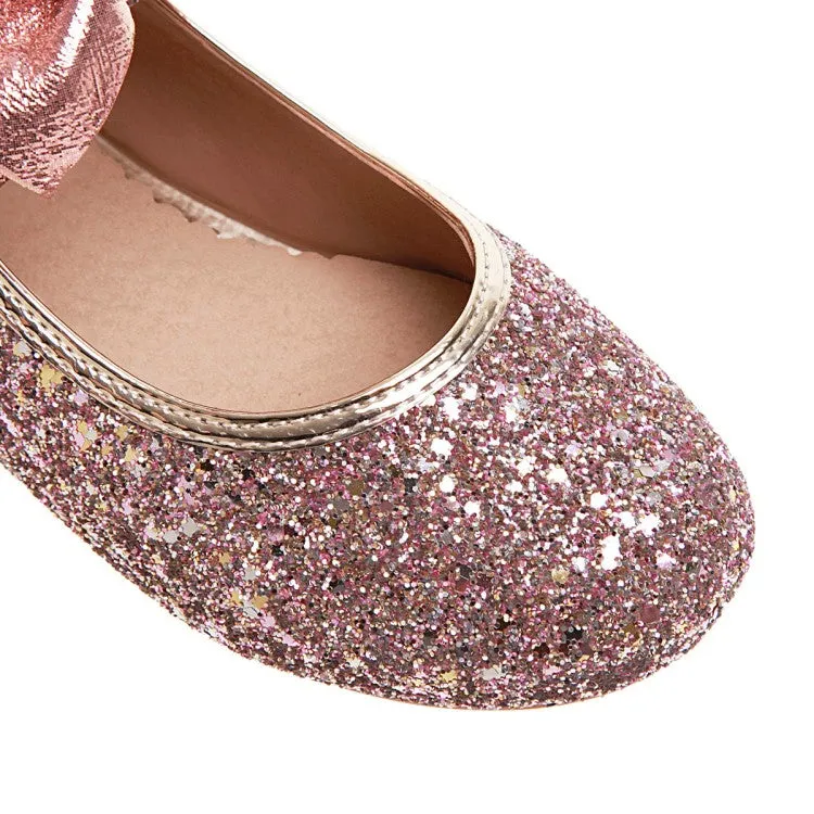 Women's  Sequined Bowtie Flats Mary Jane Shoes