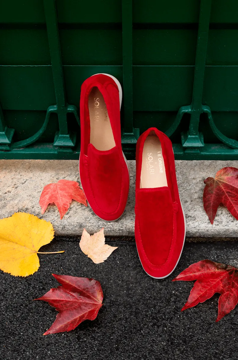 Women's Velvet Vegan Loafers | Red