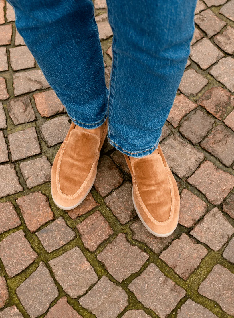 Women's Velvet Vegan Loafers | Taupe