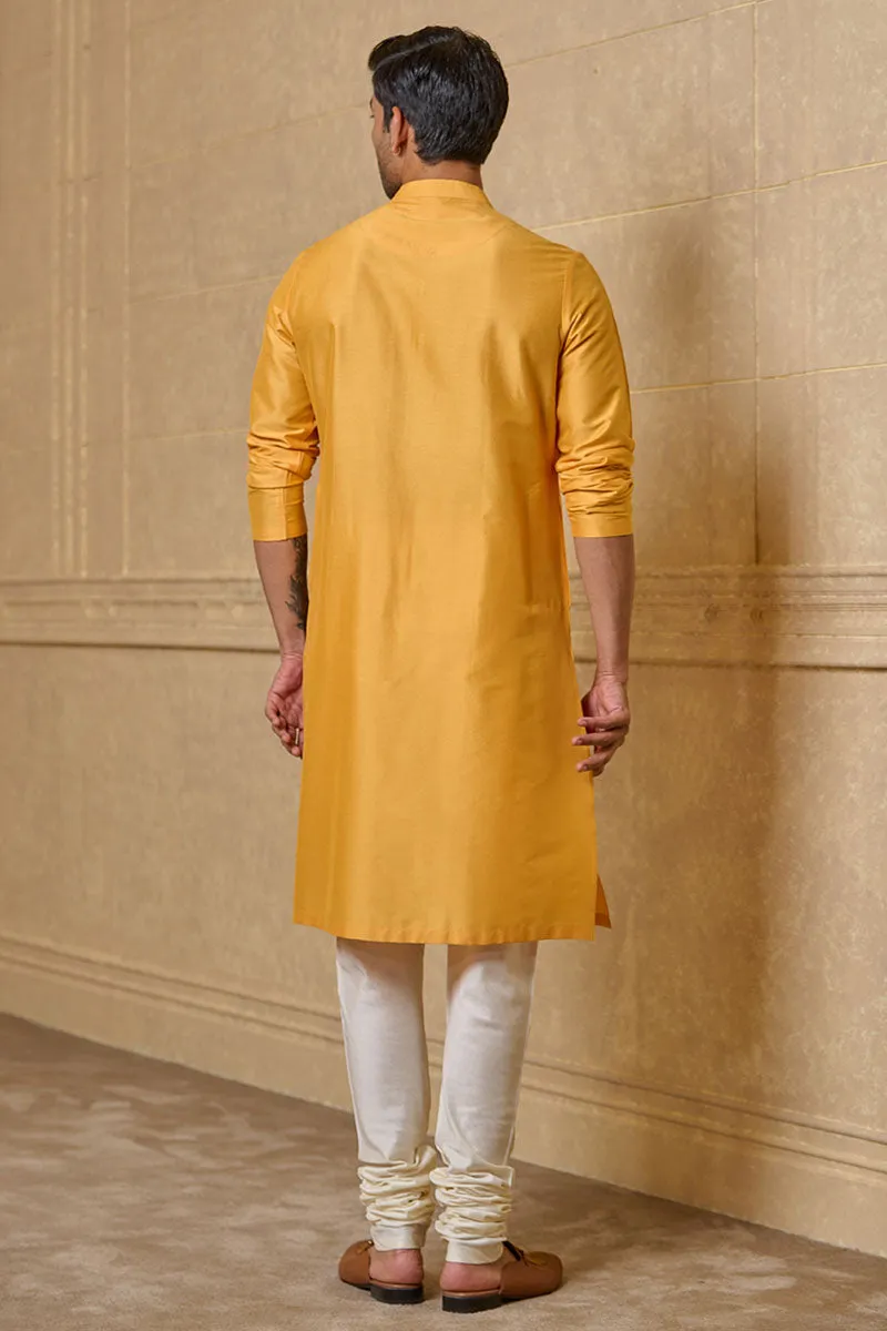 Yellow Ochre Kurta Set With Embroidered Packet